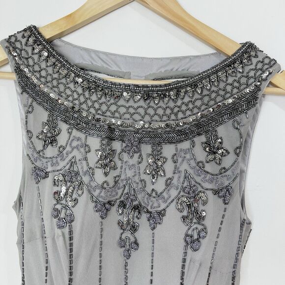 Sue Wong Silk Beaded Flapper Cocktail Dress Gray Lavender NWT Women’s 8 NEW - Picture 7 of 15